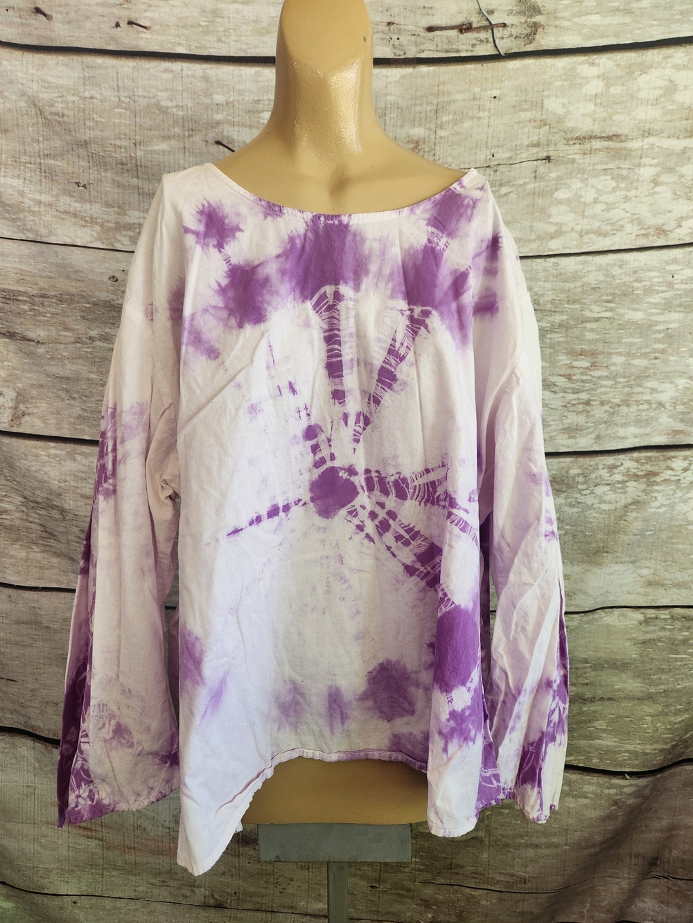 Tie-Dye Long Sleeve Boatneck Top - Lavender